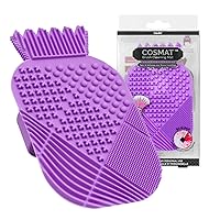 CosMat Makeup Brush Cleaning Mat - Silicone Brush Scrubber, Portable Washing Tool with Handle (Purple)