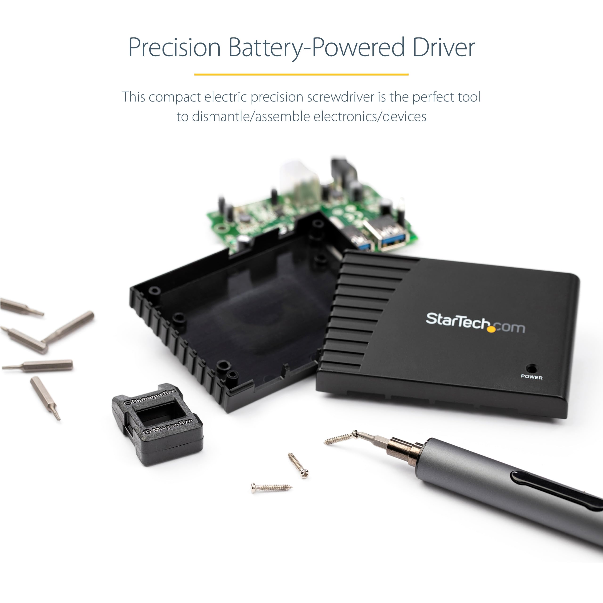 StarTech.com 20-Bit Electric Precision Screwdriver Set - Portable/Mini Battery Powered Bit Driver Kit for Electronics, Laptop, Computer, Tablet & Phone Repairs - Magnetic - Cordless (CTK20PCEDRIVE)