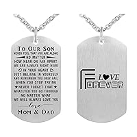 Son Valentines Gifts - Teen Boy Graduation Gifts Pendant Necklace - Inspirational Dog Tag Gifts for Son from Mom and Dad