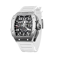 WISHDOIT GT Chronograph Watch Men's Luxury Tonneau Watch Calendar Date Luminous Waterproof Replica Watch for Men FKM Rubber Strap Sport Dress Casual Watch