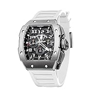 WISHDOIT GT Chronograph Watch Men's Luxury Tonneau Watch Calendar Date Luminous Waterproof Replica Watch for Men FKM Rubber Band Sport Dress Casual Watch