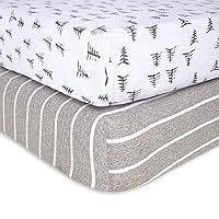Burts Bees Baby Fitted Crib Sheet Organic Cotton BEESNUG - Pine Forest and Stripe Prints, Fits Unisex Standard Bed and Toddler Mattress, Infant Essentials, 28 x 52 x 5.5 Inch 2-Packs