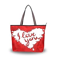 Ladies Valentine Tote Bags Polyester Zippered Tote Shoulder Bag Heart Purses and Handbags