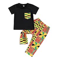 Gueuusu Toddler Baby Boy Girl Clothes African Geometric Print Short Sleeve T-Shirt Top Pants 2Pcs Dashiki Ankara Outfit Set