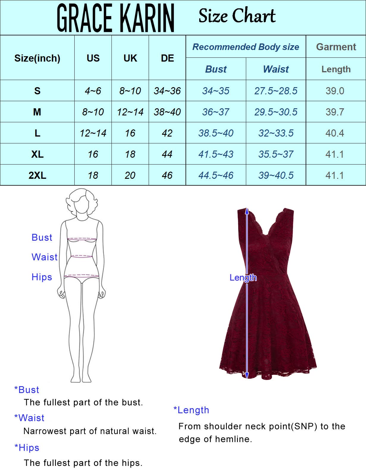 GRACE KARIN Women V-Neck Lace Sleeveless Swing A-Line Party Knee Length Dresses with Pockets