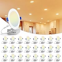 VOLISUN 24 Pack 6 inch Recessed Lighting, 5CCT LED Recessed Light with Junction Box, 2700K-5000K Selectable, 13W Eqv 120W, 1080LM Dimmable Canless Wafer Downlight, LED Ceiling Light ETL Certificated