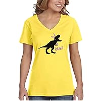 Women's Rawr T-Rex Dinosaur Bunny Easter Spring Holiday V-Neck Short Sleeve T-Shirt