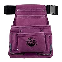 Graintex SS2123 10 Pocket Nail & Tool Pouch Purple Color Suede Leather with 2” Webbing Belt for Constructors, Electricians, Plumbers, Handymen