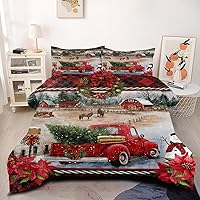 Christmas Truck Red Plaid Queen Comforter Set Pine Tree Snow View Comforter Red Snowman Gifts Bedding Comforter Sets Farmhouse Flower Horse Duvet Insert Bowknot New Year Bedding Bedroom Decor