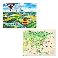 Pintoo - Two Plastic Jigsaw Puzzles Bundle - 4800 Piece - Ken Zylla - Ballooners Rally and 500 Piece - Around The World - Asia [H3075+H1720]