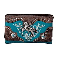 Western Horse Equestrian Embroidery Tooling Crossbody Wristlet Clutch Wallet