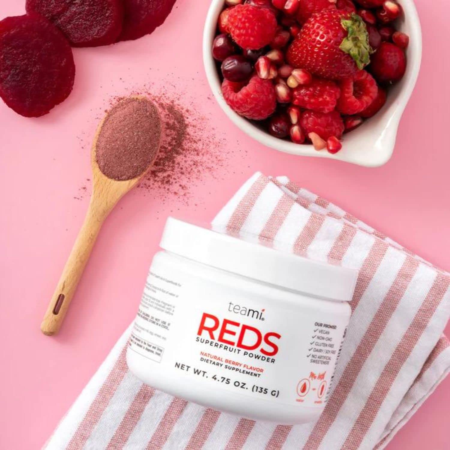 Teami Reds Superfruit Powder - Delicious Energy Elixir Bursting with Fruit Extracts - 30 Servings