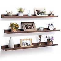 Picture Ledge Shelf, Floating Shelves for Wall 36 Inches Long, Rustic Walnut Floating Shelves with Lip Set of 3, Picture Shelf for Wall with Ledge for Nursery Bathroom Kitchen Bedroom Office - Walnut