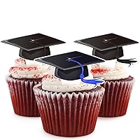 48Pcs Graduation Cap Cupcake Toppers, Grad Cap Cake Toppers, Class of 2024 Graduation Cupcake Toppers, Black and Blue Tassle
