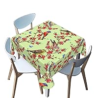 Birds Branch Floral Tablecloth Square,Retro theme,Waterproof/Spill Proof/Stain Resistant/Wrinkle Free/Oil Proof Table Cover,for Birthday Cake Table Holiday Banquet Decoration（green，40 x 40 Inch）