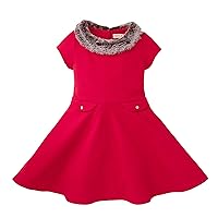 Hope & Henry Girls' Ponte Dress with Faux Fur Collar