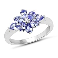 1.14 Carat Genuine Tanzanite and White Topaz .925 Sterling Silver Ring