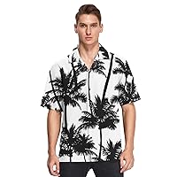 Hawaiian Men's Button Up Shirts Short Sleeve Black Tropical Palm Trees Activewear Camisetas para Gym Hombre