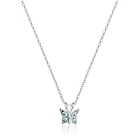Amazon Essentials Sterling Silver Gemstone Butterfly Pendant Necklace, 18