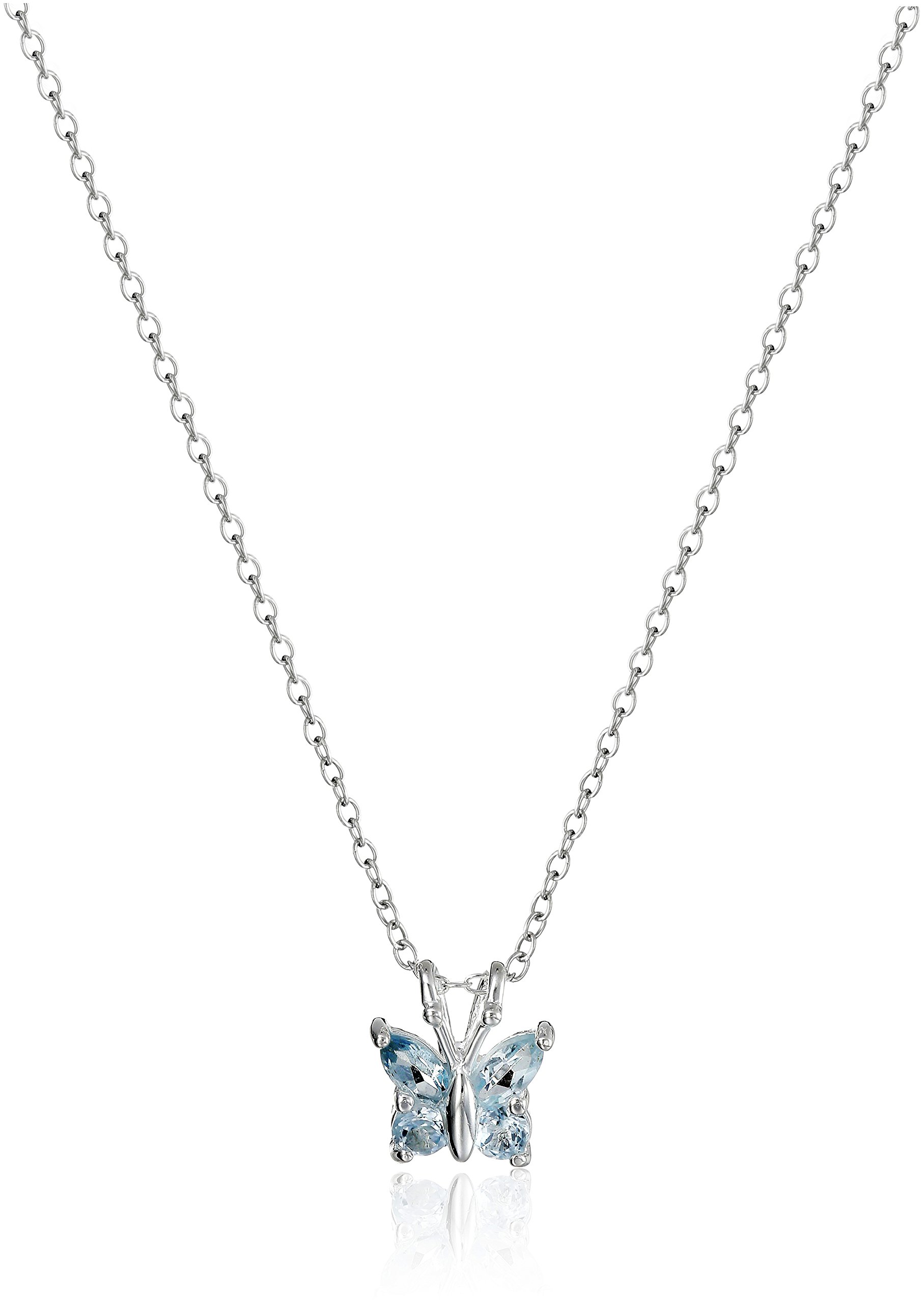 Amazon Collection Sterling Silver Gemstone Butterfly Pendant Necklace, 18