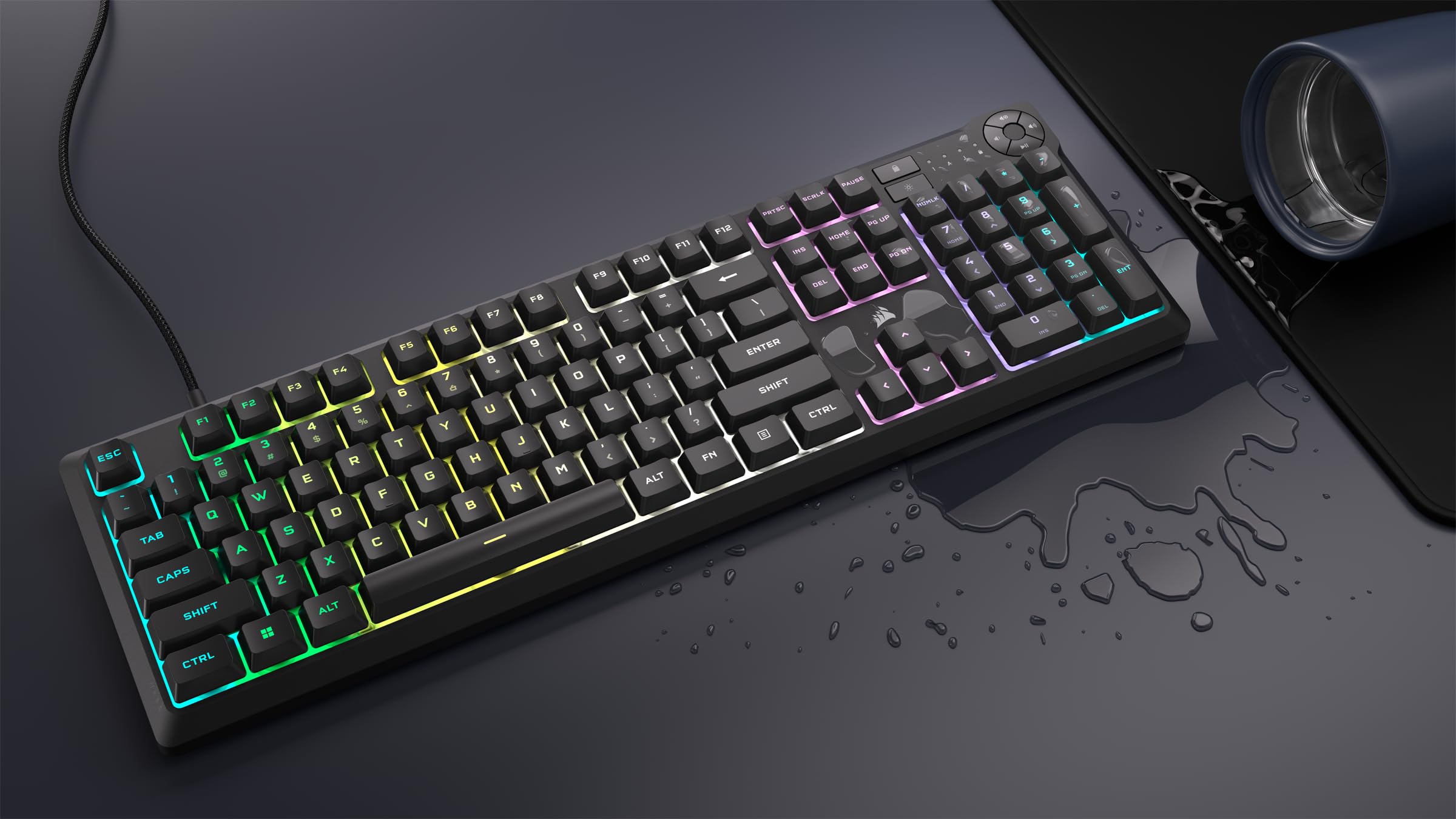 Corsair K55 CORE RGB Membrane Wired Gaming Keyboard – Quiet, Responsive Switches – Spill Resistance – Ten-Zone RGB – Media Keys – iCUE Compatible – QWERTY NA – PC, Mac – Gray