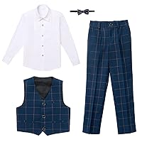 IMEKIS Boys 4 Pieces Formal Suits Dress Shirt + Jacket Vest + Pants Slim Fit Dresswear Tuxedo Wedding Outfits for Kids 4-16T