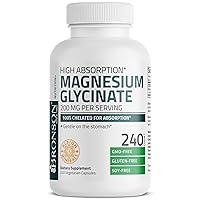 Magnesium Glycinate 200 MG per Serving 100% Chelated for High Absorption, Gentle On Stomach, Non-GMO, 240 Vegetarian Capsules