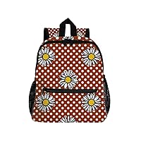 Preschool Kids Backpack, Daisy Flower Polka Dots Vintage Red Mini Bookbag Kindergarten Nursery Bags for Boys Girls Toddler