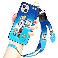 Cartoon Case for iPhone 13 Case 6.1 Inch Cute Mickey Cartoon Character Design with Lanyard Wrist Strap Band Holder Shockproof Protection Bumper Kickstand Cover for iPhone 13 (2021)