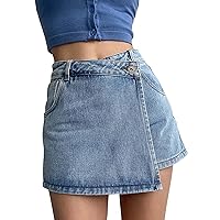 Women's High Waist A Line Denim Shorts with Light Wash Two Piece Design Chic Slimming Skort for Workout Kits for