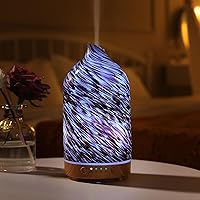 Art Glass Aromatherapy Diffuser Traditional Handmade Glass ultrasonic Cool Mist Scent Essential Oil Diffuser Humidifier with Intermittent Mist & LED 7 Colorful Changing Night Light for Bedroom