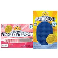 Grooming Shampoo Brush + Stainless Steel Comb Bundle