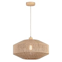 Coastal Large Woven Pendant Light Fixture 17.8 inch One-Light Adjustable Natural Hemp Rope Cage Pendant Lighting for Kitchen Island Dining Room Living Room Farmhouse