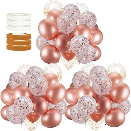 60 PACK Dandy Decor Rose Gold Balloons + Confetti Balloons w/Ribbon | Rosegold Balloons for Parties | Bridal & Baby Shower Balloon Decorations | Latex Party Balloons | Graduation, Engagement, Wedding