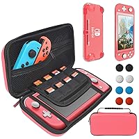 Accessories Kits for Nintendo Switch Lite 2019, Carrying Case Clear Protective Case Cover and Glass Screen Protector (Pink)