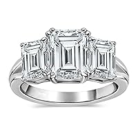 IGI Certified 10K Solid Gold Emerald Cut 3 Stone Engagement Ring for Women Lab Grown White Diamond