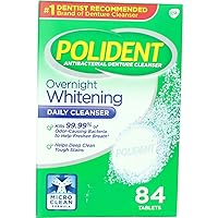 Polident Overnight Whitening Antibacterial Denture Cleanser Effervescent Tablets, 84 count (Pack of 3)