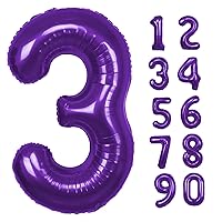 40 inch Purple Number 3 Balloon, Giant Large 3 Foil Balloon for Birthdays, Anniversaries, Graduations, 3rd Birthday Decorations for Kids
