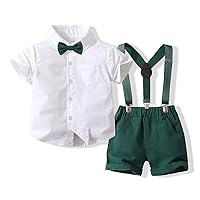 CIYCUIT Baby Boy Dress Clothes Set - Bowtie Shirt with Suspender Shorts - Perfect Wedding Gentleman Outfit