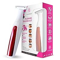 Kushae 3-in-1 Razor Kit for Women - Female Shaving Razor - Eyebrow Trimming Tool - Waterproof Cleansing Device - Rechargeable Hair Removal Trimmer for Legs, Bikini, Underarms, Face & Hands