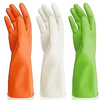 Cleanbear Household Cleaning Gloves, Reusable Latex Free Cleaning Gloves without Lining, 3 Colors 3 Pairs, Medium, 12 Inches