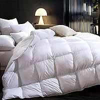 3D Baffle Box Real Down Comforter, 750 Fill-Power Ultra-Soft Down Duvet Insert, All Season White Feathers Down King Size Comforter, Medium Warm Bed Comforter, Fluffy and Cozy, 8 Corner Tabs - 106