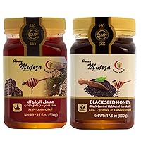 Bundle of Mujeza Raw Royal Honey & Mujeza Black Seed Raw Honey (Black Cumin-Nigella Seeds) – 100% Organic Honey Unheated, Unfiltered and Unpasteurized Gluten Free Non GMO Pure Honey (500g/17.6oz each)