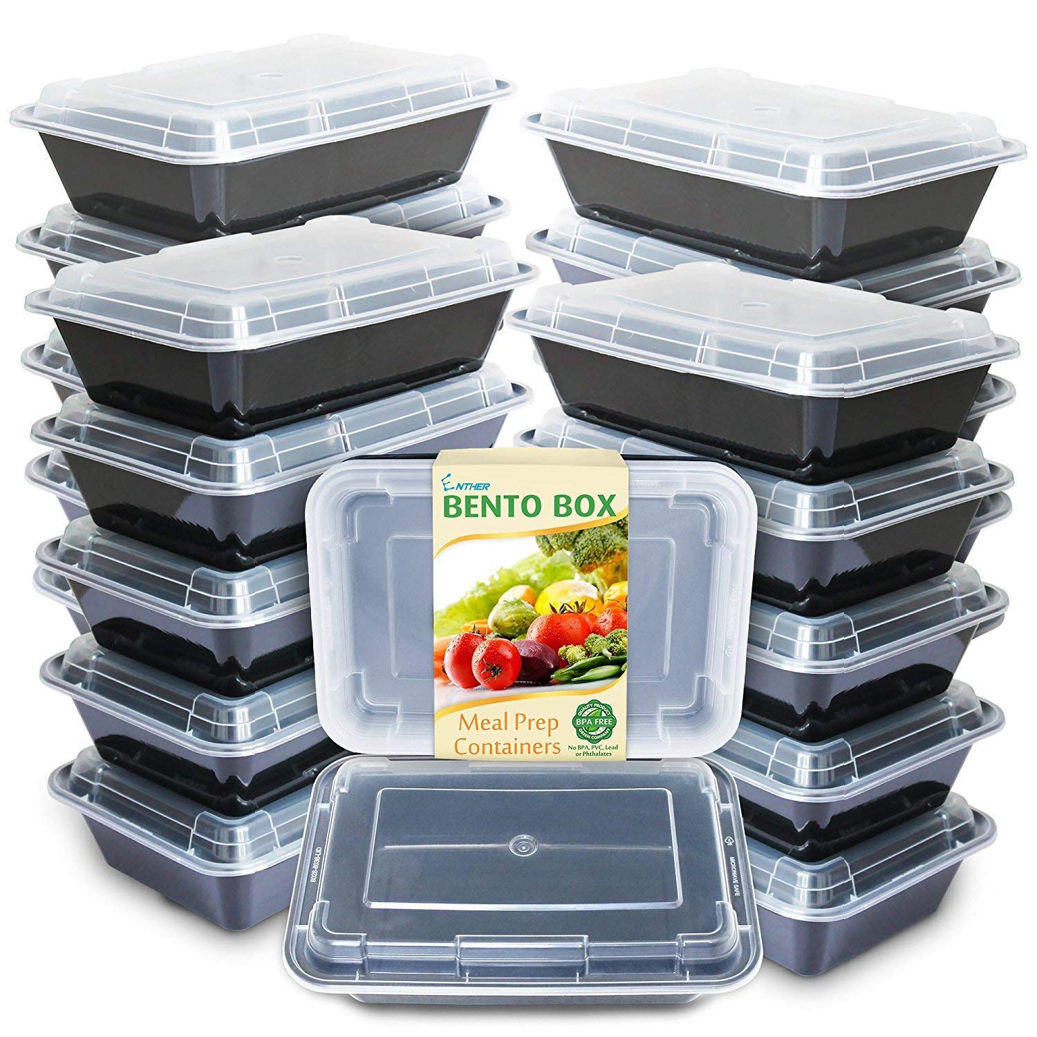 Enther Meal Prep Containers 20 pack 1 Compartment with Lids, Food Storage Bento BPA Free | Stackable | Reusable Lunch Boxes, Microwave/Dishwasher, Freezer Safe,Portion Control (28 oz)