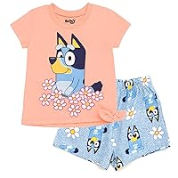 Bluey Girls T-Shirt and French Terry Shorts Outfit Set Toddler to Little Kid Sizes (2T - 7-8)