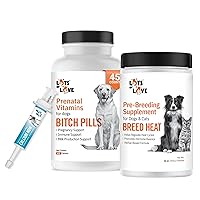 Lots of Love Bundle Pack of 3 - Calcium Now Oral Supplement for Dogs (15ml), Bitch Pills Prenatal Vitamins (45 Tablets) and Breed Heat Breeding & Reproductive Supplement for Dogs & Cats (16 oz)