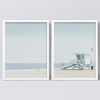 SIGNWIN Framed Collage Gallery Set Lifeguard Tower Retro Pastel Ocean Beach Shore Wall Art, Set of 2 Nature Wilderness Wall Decor Prints, Colorful Wall Décor for Living Room, Bedroom - 11