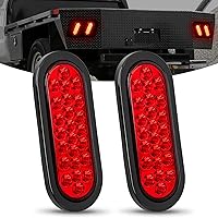 Nilight 6Inch Oval Trailer Tail Light 2PCS Red 24LED Stop Brake Turn Marker Light w/Flush Mount Grommets Plugs IP67 Waterproof for 12V Truck ATV UTV Trailer Bus RV Camper, 2 Years Warranty