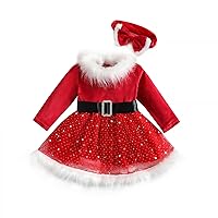 Toddler Baby Santa Claus Dress Red Christmas Dress Mrs. Claus Costume for Girls Long Sleeve Flannel Xmas Party Dress