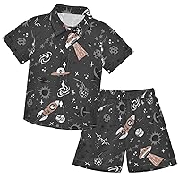 visesunny Toddler Boys 2 Piece Outfit Button Down Shirt and Short Sets Spaceship Star Planet Boy Summer Outfits